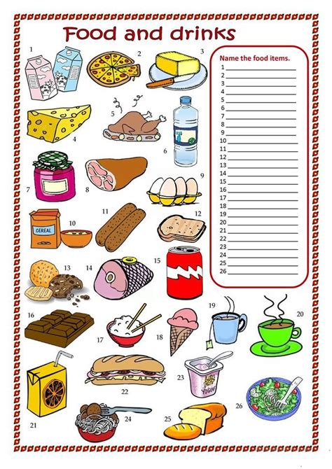 Food And Drinks Vocabulary Food And Drinks Worksheet