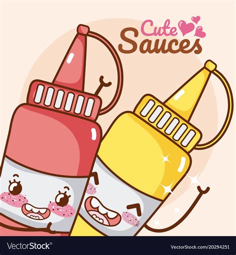 Cute Sauces Bottles Kawaii Cartoon Royalty Free Vector Image