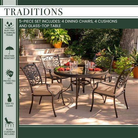 Hanover Traditions 5 Piece Bronze Frame Patio Set With Tan Cushions In