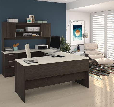Modern U Shaped Desk In Dark Chocolate And White Finish U Shaped Office