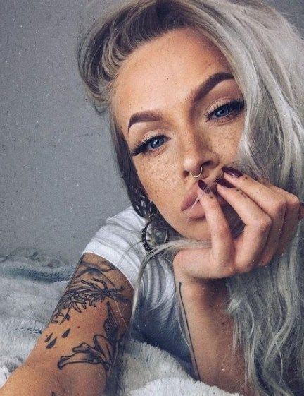 Best Tattoo Girl Blonde Black Ideas Black Eyebrows Grey Hair Color