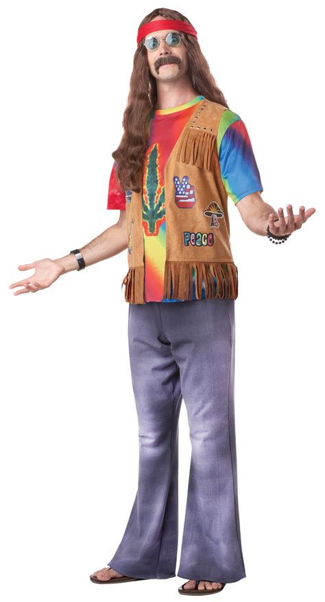 Deluxe Mens Hippie Fancy Dress Funky Hippy Adult 1960s 1970s Costume Outfit