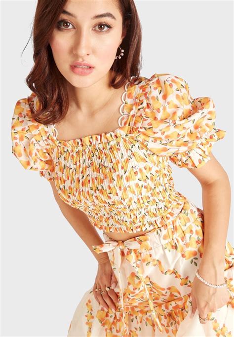 Buy 2xtremz Prints Ruched Puff Sleeve Crop Top For Women In Doha Other