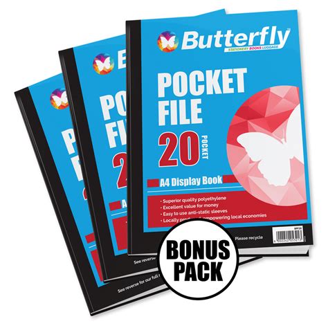 Butterfly Pocket File A4 Bonus Pack Pack 3 X 20 Pocket Files Bidvest
