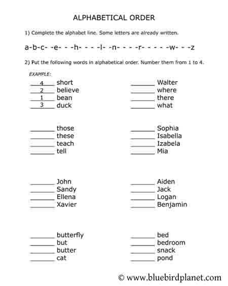 Rounded up here are alphabetical order worksheets curated to intrigue children of kindergarten through grade 5 comprising printable activities such as missing letters, connecting dots, comparing words with 1 to 5 similar letters, sorting and alphabetizing words, arranging compound words in abc order. Free printable worksheets for preschool, Kindergarten, 1st ...
