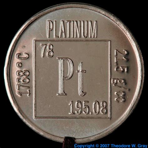 Element coin, a sample of the element Platinum in the ...