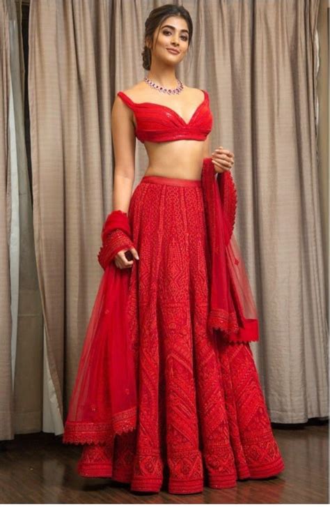 Pooja Hegde In 🔥💃 Hot Red Dress Bollywood Lehenga Bollywood Dress Bridal Lehenga Choli