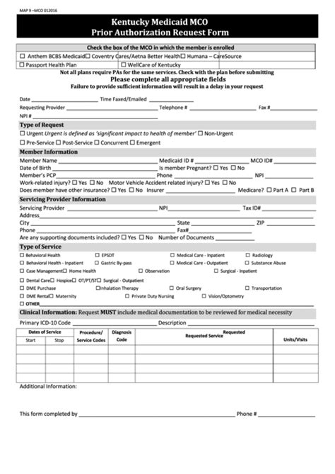 Fillable Kentucky Medicaid Mco Prior Authorization Request Form