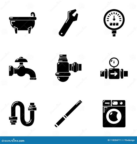 Plumbing Icons Set Simple Style Stock Vector Illustration Of