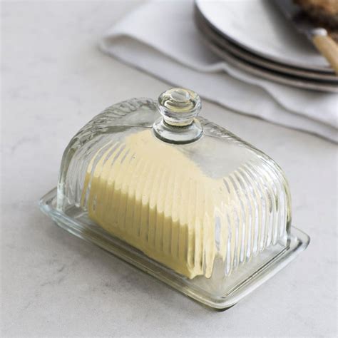 Ckb Ltd Glass Butter Dish With Lid Holder Storage Premium Ridged Design Crafted In Pressed