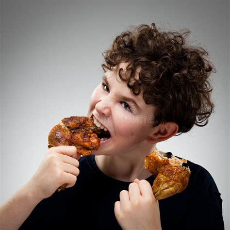 Kid Eating Chicken Leg Stock Image Image Of Caucasian 55646925
