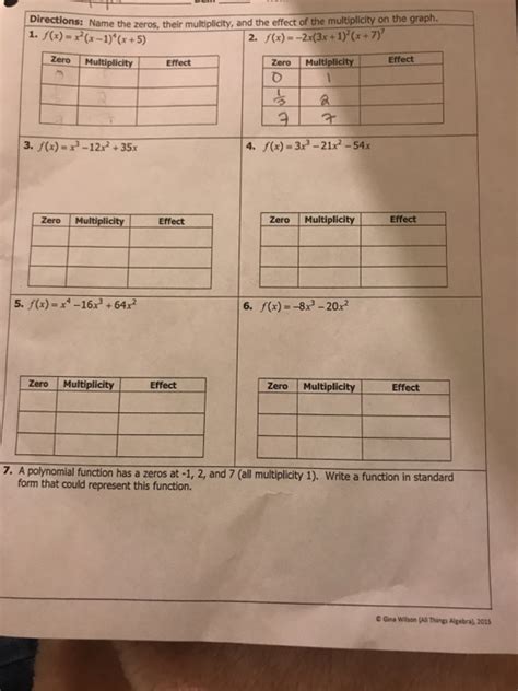 Some of the worksheets for this concept are gina wilson unit 8 quadratic . Solved: Directions: Name The Zeros, Their Mu E Zeros, Thei ...
