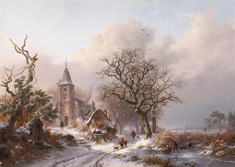 Dutch Winter Landscape With Skaters Painting By Celestial Images Fine