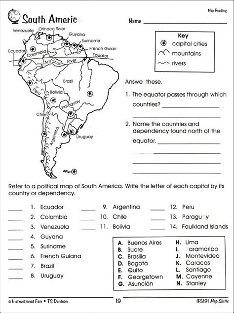 South America Worksheet 3rd Grade