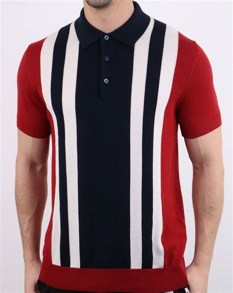 Ben Sherman Mod Stripe Knit Polo Shirt In Red 80s Casual Classics