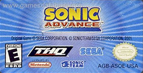 Sonic Advance Nintendo Game Boy Advance Artwork Cartridge Top