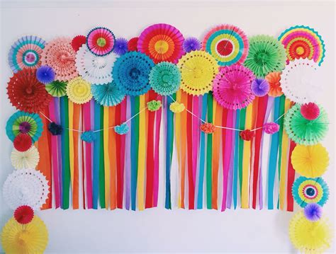 Party Supplies Rainbow Paper Fans Party Decorations Mexican Fiesta