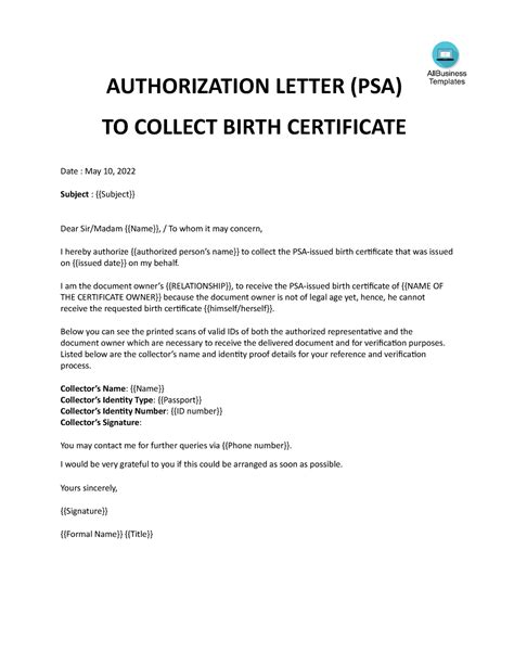 Example Of Authorization Letter To Get Nso Birth Certificate Computer