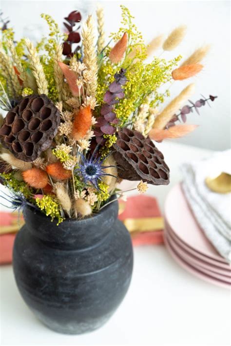 Fall Dried Flower Arrangement With Dyed Bunny Tail Grass Alice And