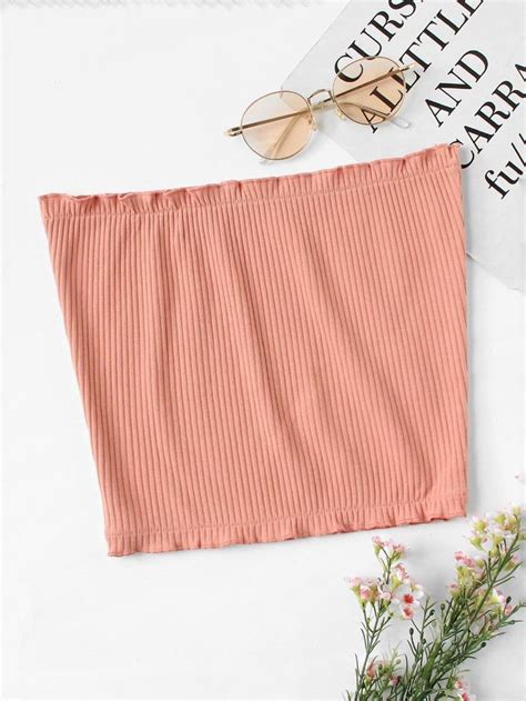 Frill Trim Ribbed Bandeau Top Bandeau Top Crop Tops For Kids Casual