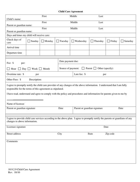 Agreements about child support can only be made at, or after, separation to ensure the agreement is appropriate under the circumstances. 8+ Child Care Contract Example Templates - Docs, Word ...