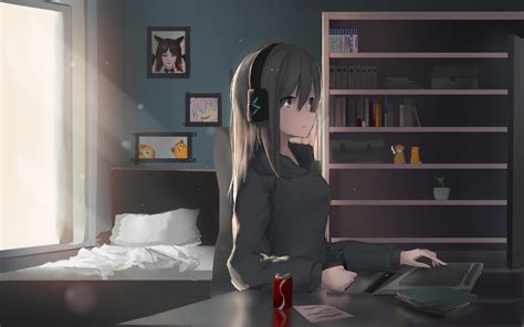 1920x1200 Anime Girl Headphones Working 4k 1080p Resolution Hd 4k