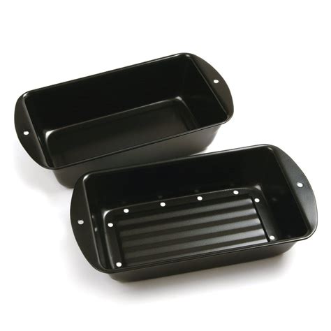 Kitchen Perforated Black Finish Non Stick 2 Piece Meat Loaf Pan With