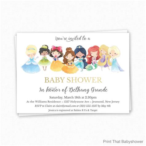 Princess Baby Shower Invitations Disney Princess Baby Shower Etsy