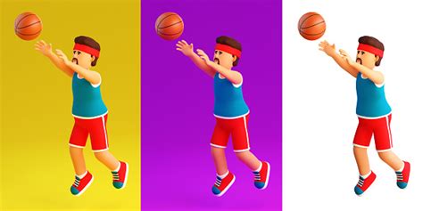 3d Cartoon Basketball Player Throws The Ball Stock Photo Download