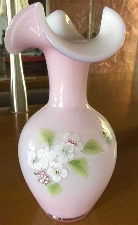 Fenton Hand Painted Pink Vase