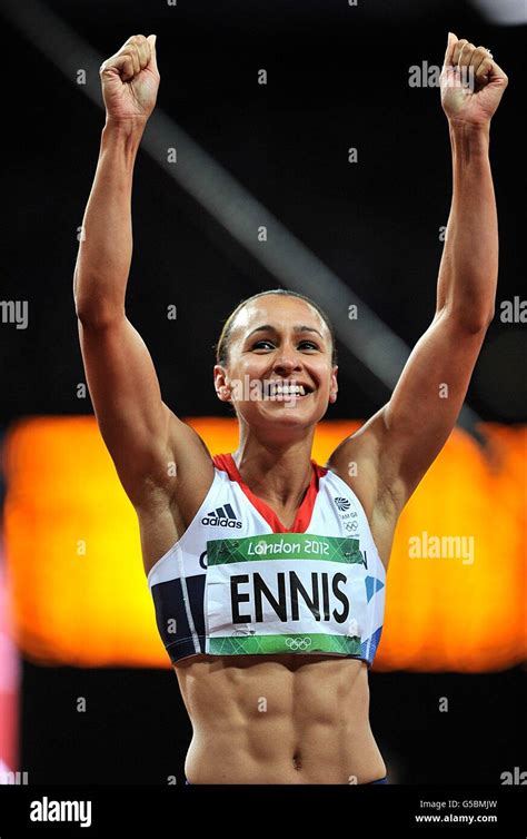 Great Britains Jessica Ennis Celebrates Gold Medal Winning Heptathlon