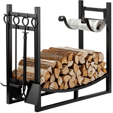 Amagabeli Firewood Log Rack Storage With 4 Tools Fireplace Indoor Or O