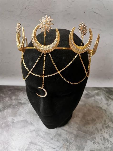 Moon And Stars Gold Crown Moon Tiara Gold Star Wedding Tiara Gold