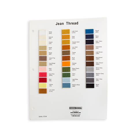 Wawak Jean Threadtop Stitching Color Chart Card Wawak Sewing Supplies