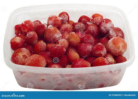 Frozen Strawberries In A Container In Hand Pattern Stock Image