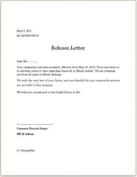 Release Letter From Employer 22 Printable Early Release Letter To
