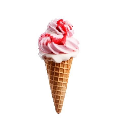 Yummy Strawberry Ice Cream Cone Isolated On Transparent Background