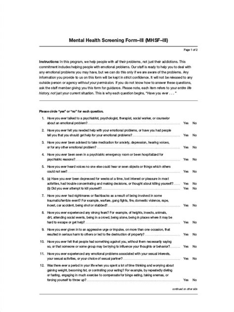 FREE 8 Mental Health Forms In PDF Ms Word