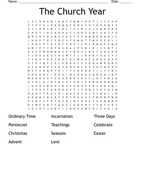 The Church Year Word Search Wordmint
