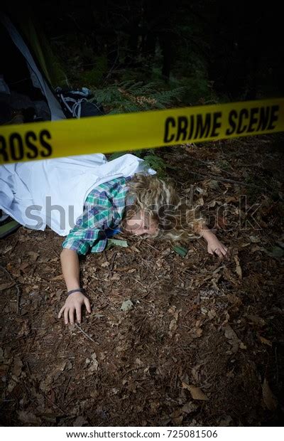 Crime Scene Woman Playing Dead Lying Stock Photo 725081506 Shutterstock