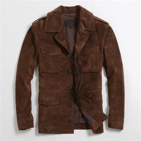 Mens Brown Causal Suede Jacket With Four Front Pockets Spring Slim Fit
