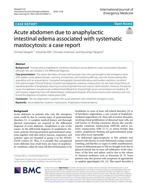 Pdf Acute Abdomen Due To Anaphylactic Intestinal Edema Associated