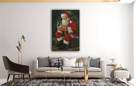 Nativity Scene With Santa /santa Claus / Canvas Print / Vintage