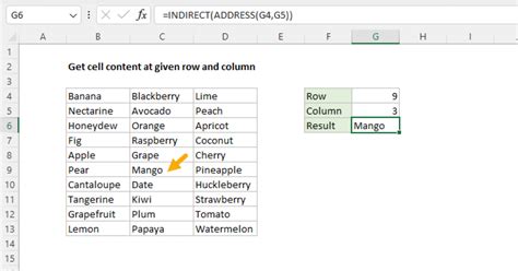 Get Cell Content At Given Row And Column Excel Formula Exceljet
