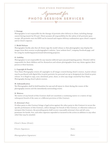 Photography Business Forms Wedding Photography Contract Royal