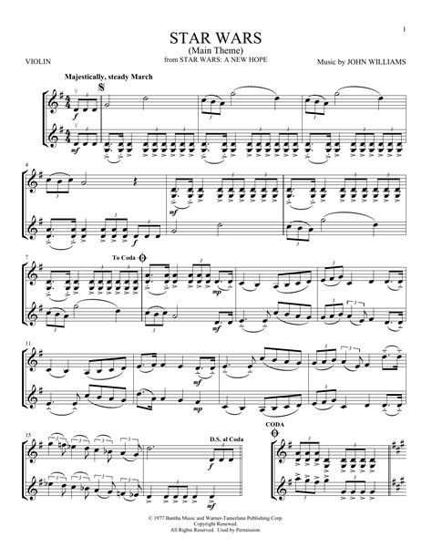 Star Wars Main Theme Sheet Music John Williams Violin Duet