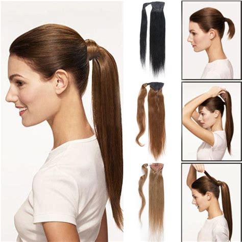 Remeehi Real Human Hair Ponytail Extensions Straight Clip In Wrap