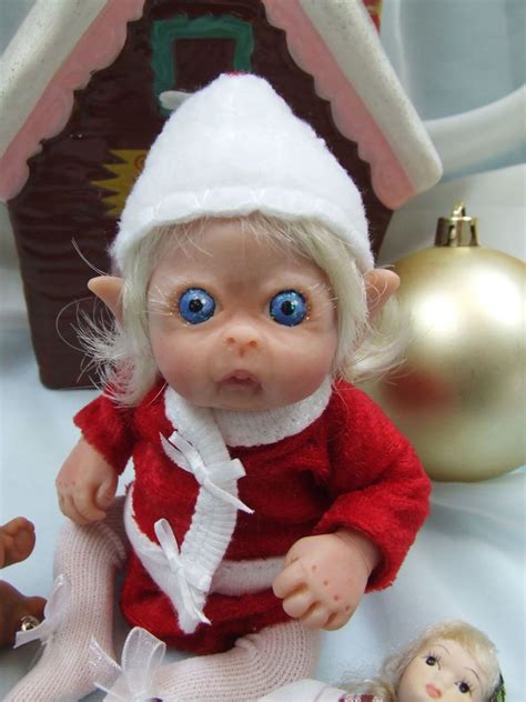 Ooak Sculpted Baby Girl Polymer Clay Christmas Fairy Elf Art Doll