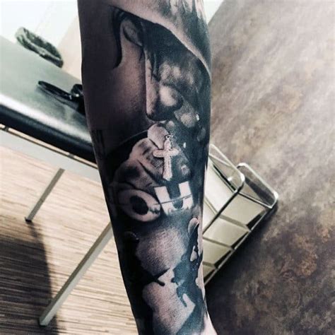 This tattoo design is worn to show the support for the military spirit. 100 Military Tattoos For Men - Memorial War Solider Designs
