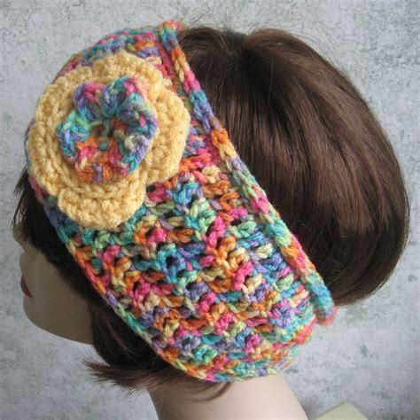Crochet Pattern Womens Headband With Double Flower Trim